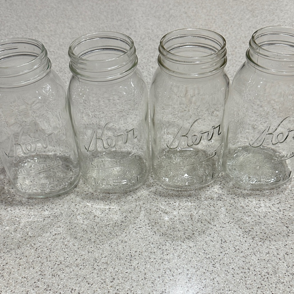🍁 Antique 4 Kerr Self Sealing Mason Jars Quart